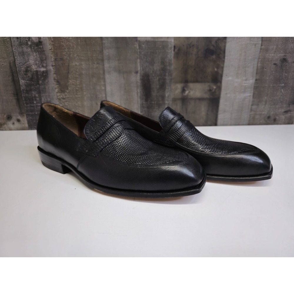 Lizard Skin Accent Black Authentic Loafers by David Espinoza Size 10 D NEW